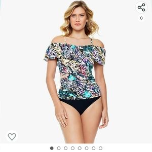 Penbrooke Women's Swimwear Color Blaze Off The Shoulder Ruffle Tankini